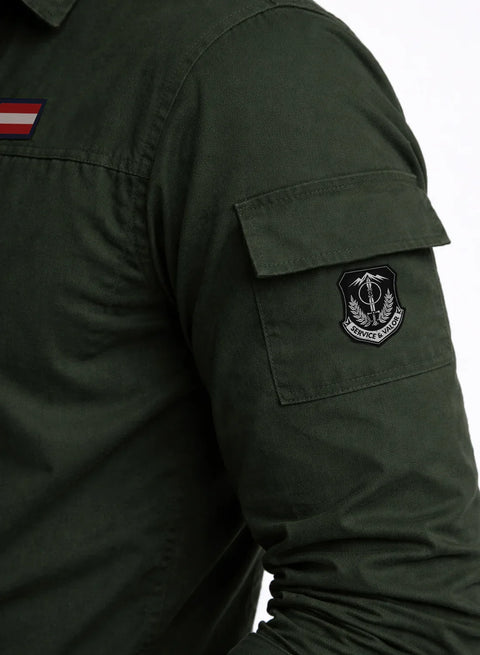 ADRO Men’s Solid Green Cargo Shirt| Premium Cotton Casual Shirts for Men | Zipper Pocket & Military Style Velcro Badge | Limited Stock
