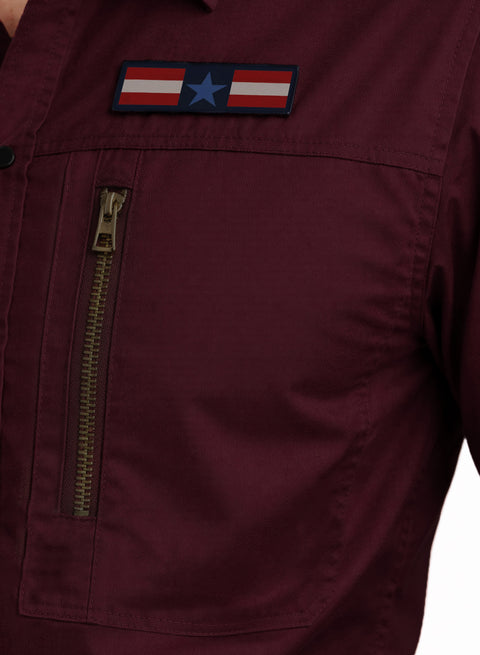ADRO Men’s Solid Maroon Cargo Shirt| Premium Cotton Casual Shirts for Men | Zipper Pocket & Military Style Velcro Badge | Limited Stock