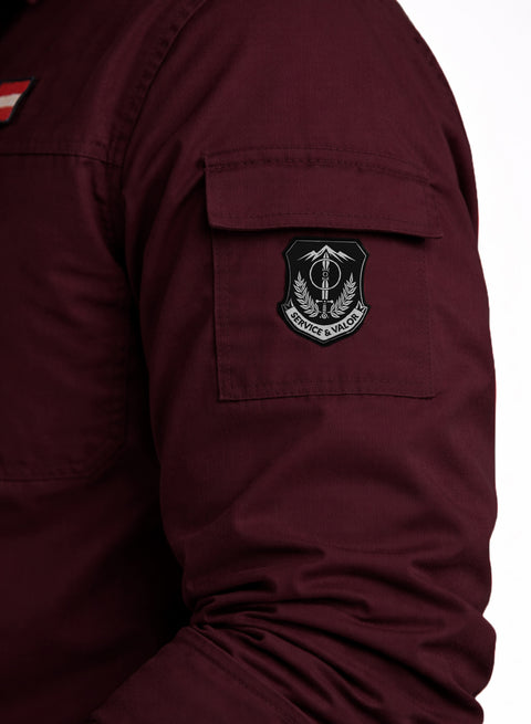 ADRO Men’s Solid Maroon Cargo Shirt| Premium Cotton Casual Shirts for Men | Zipper Pocket & Military Style Velcro Badge | Limited Stock