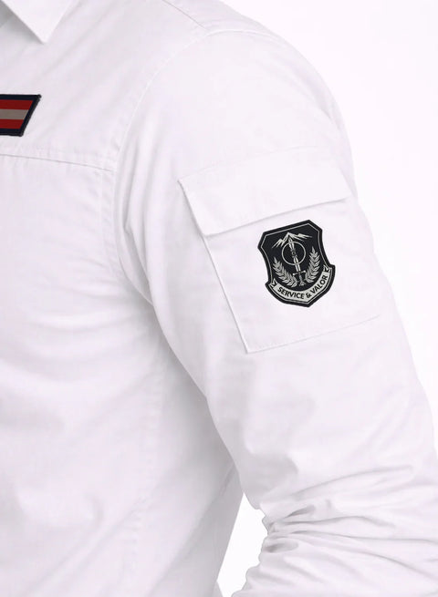 ADRO Men’s Solid White Cargo Shirt| Premium Cotton Casual Shirts for Men | Zipper Pocket & Military Style Velcro Badge | Limited Stock