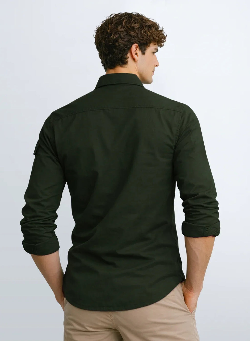 ADRO Men’s Solid Green Cargo Shirt| Premium Cotton Casual Shirts for Men | Zipper Pocket & Military Style Velcro Badge | Limited Stock