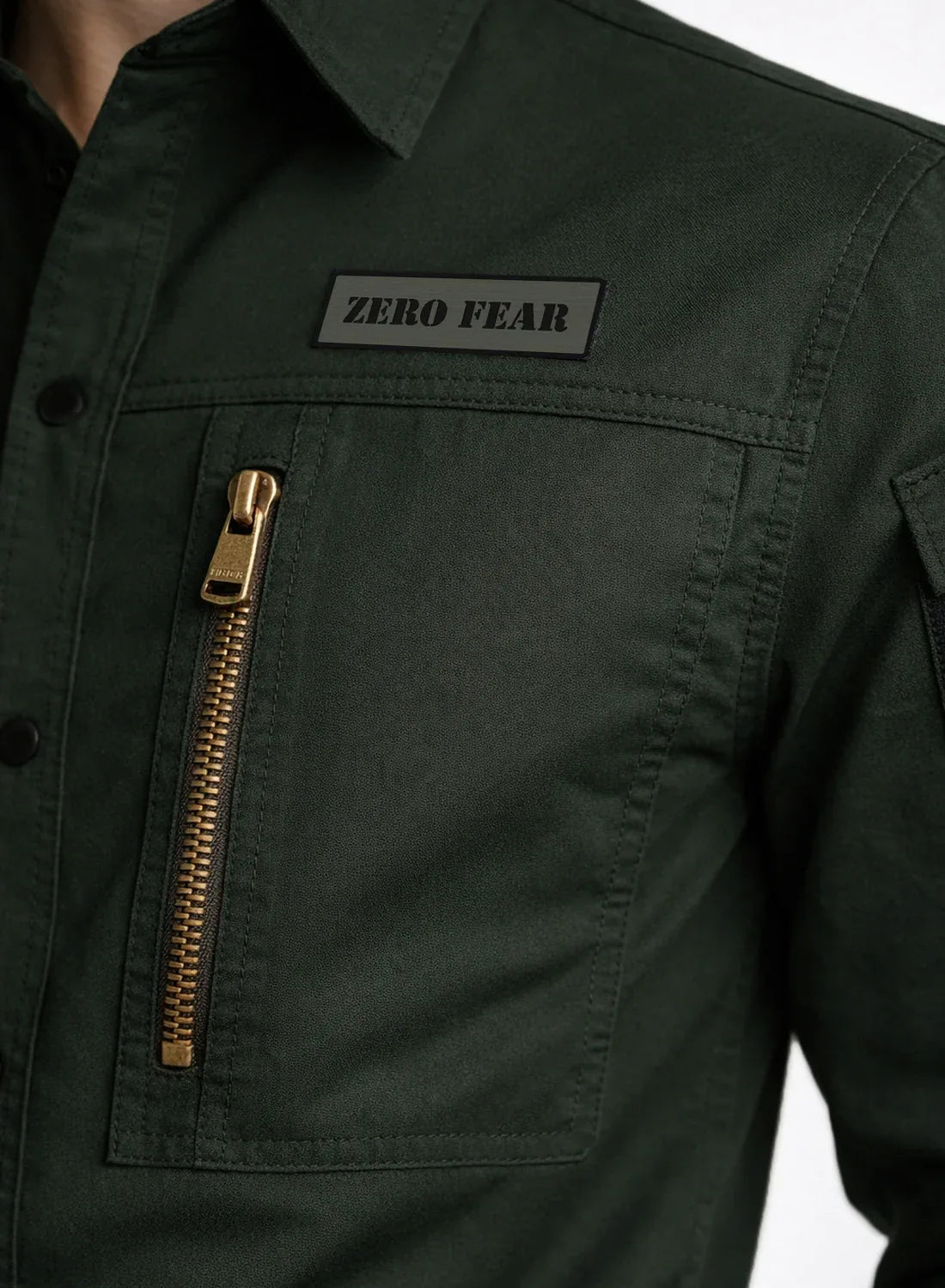 ADRO Men’s Solid Green Cargo Shirt| Premium Cotton Casual Shirts for Men | Zipper Pocket & Military Style Velcro Badge | Limited Stock