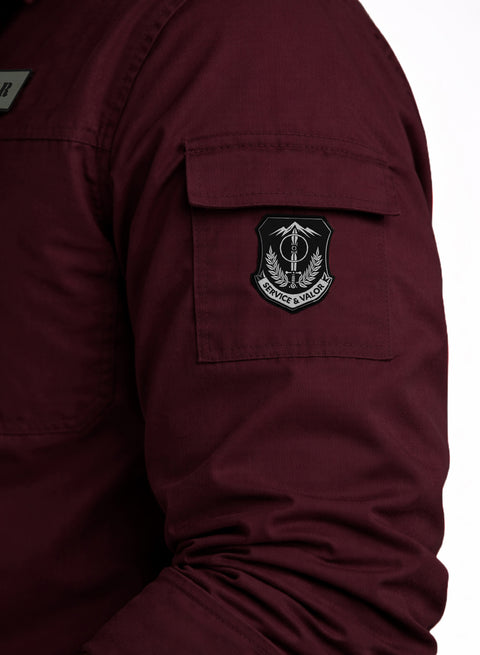 ADRO Men’s Solid Maroon Cargo Shirt| Premium Cotton Casual Shirts for Men | Zipper Pocket & Military Style Velcro Badge | Limited Stock