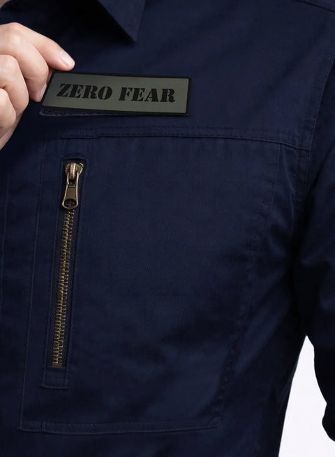 ADRO Men’s Solid Navy Blue Cargo Shirt| Premium Cotton Casual Shirts for Men | Zipper Pocket & Military Style Velcro Badge | Limited Stock