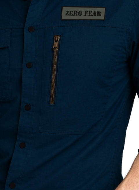 ADRO Men’s Solid Teal Blue Cargo Shirt| Premium Cotton Casual Shirts for Men | Zipper Pocket & Military Style Velcro Badge | Limited Stock