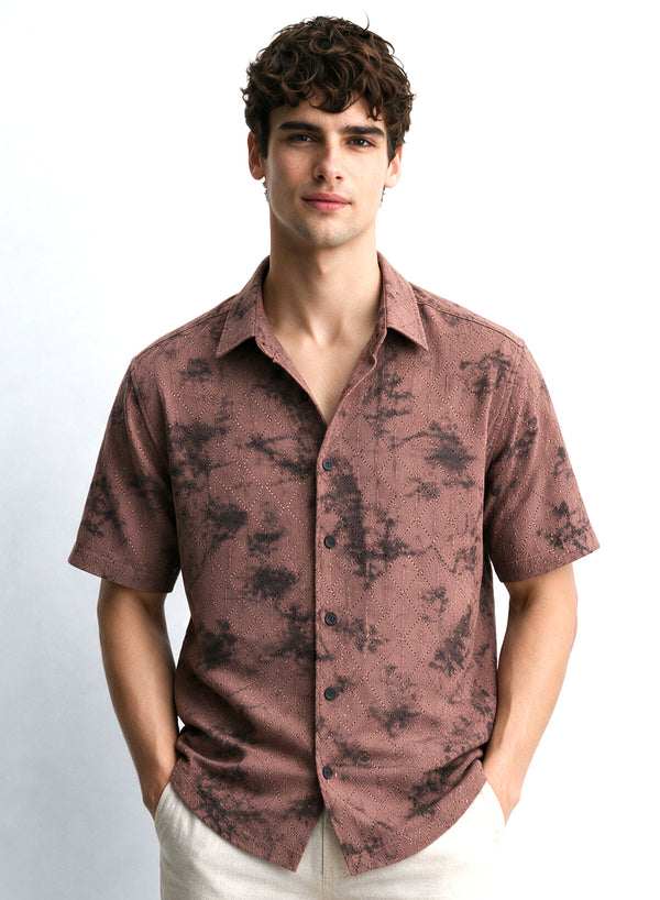 Lilac Floral Diamond Texture Relaxed Fit Mens Jacquard Shirt
