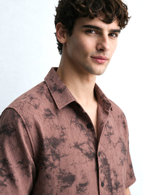 Lilac Floral Diamond Texture Relaxed Fit Mens Jacquard Shirt