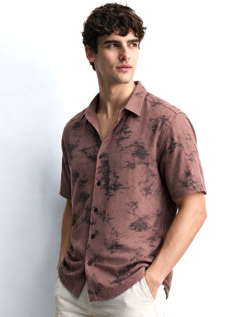 Lilac Floral Diamond Texture Relaxed Fit Mens Jacquard Shirt