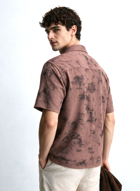 Lilac Floral Diamond Texture Relaxed Fit Mens Jacquard Shirt