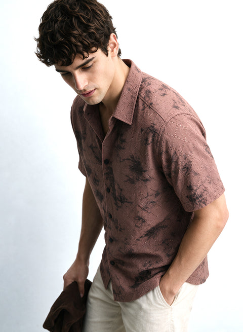 Lilac Floral Diamond Texture Relaxed Fit Mens Jacquard Shirt