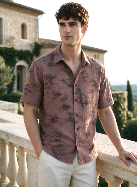 Lilac Floral Diamond Texture Relaxed Fit Mens Jacquard Shirt