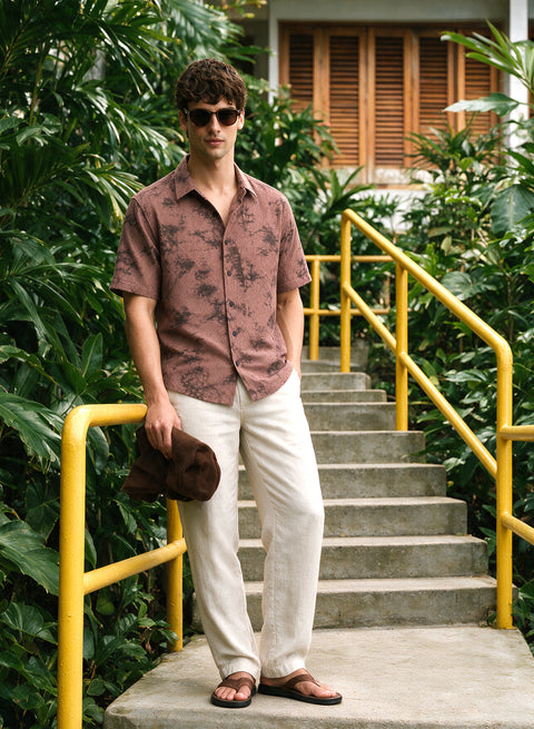 Lilac Floral Diamond Texture Relaxed Fit Mens Jacquard Shirt