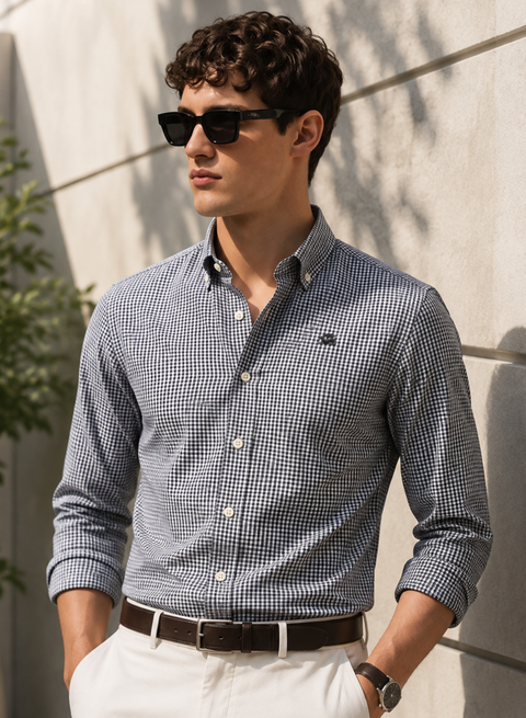 ADRO Men's Black & White Mini Check Cotton Casual Shirt