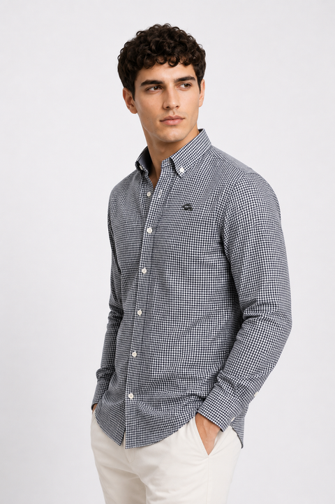 ADRO Men's Black & White Mini Check Cotton Casual Shirt