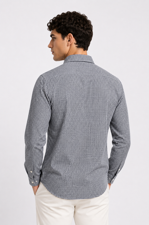 ADRO Men's Black & White Mini Check Cotton Casual Shirt