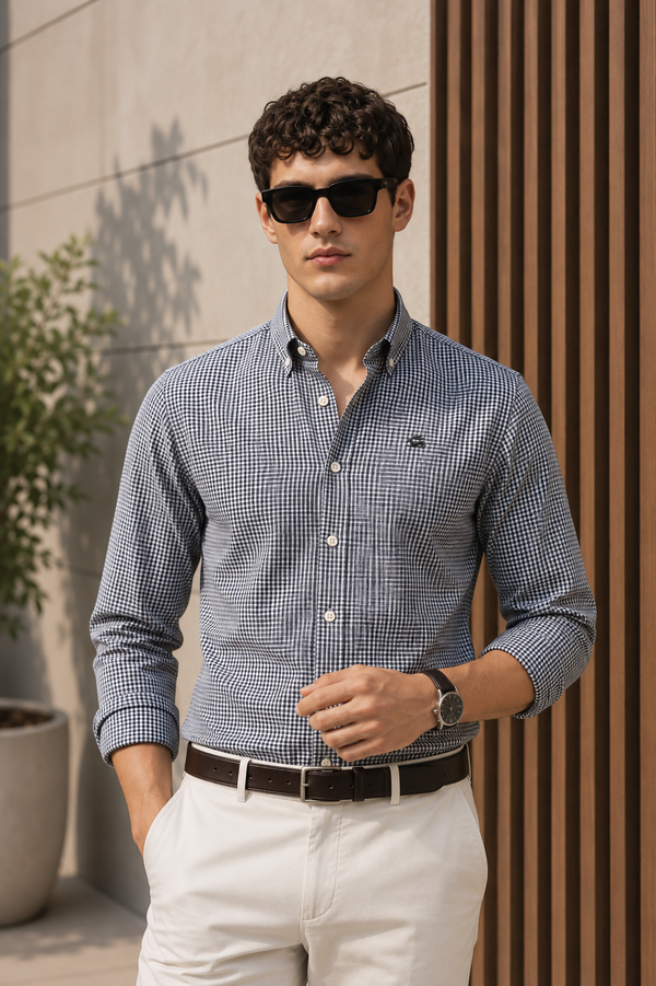 ADRO Men's Black & White Mini Check Cotton Casual Shirt