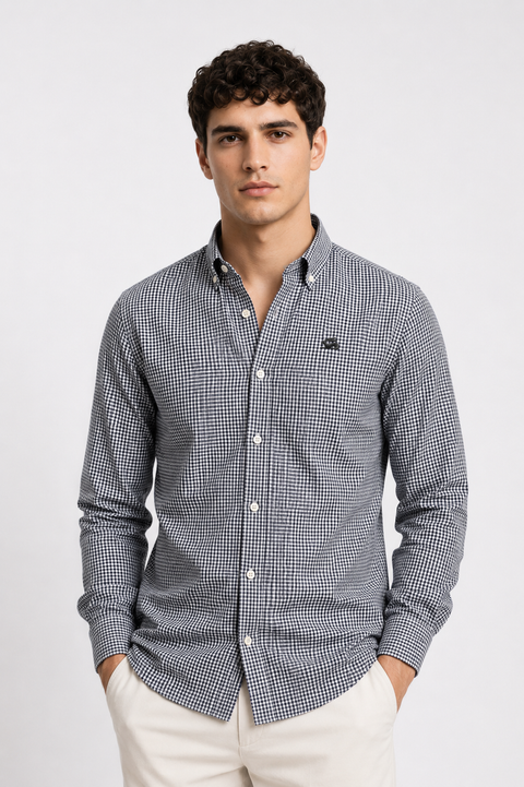 ADRO Men's Black & White Mini Check Cotton Casual Shirt
