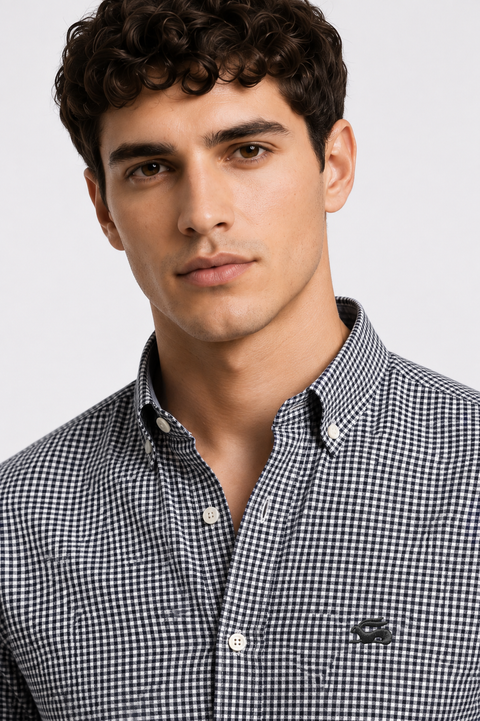 ADRO Men's Black & White Mini Check Cotton Casual Shirt