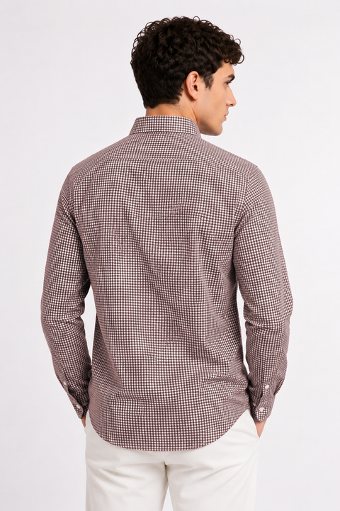 ADRO Men's Brown & White Mini Check Cotton Casual Shirt