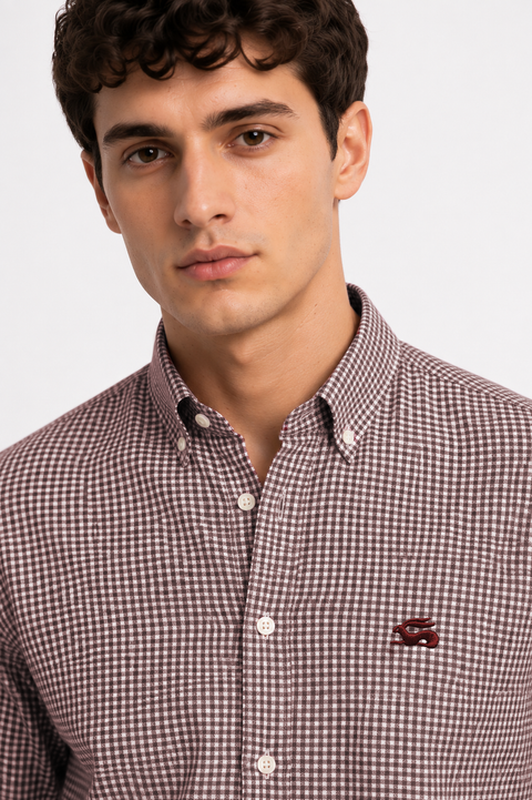 ADRO Men's Brown & White Mini Check Cotton Casual Shirt