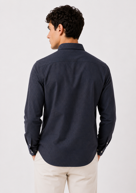 ADRO Men's Navy & Brown Mini Check Cotton Casual Shirt