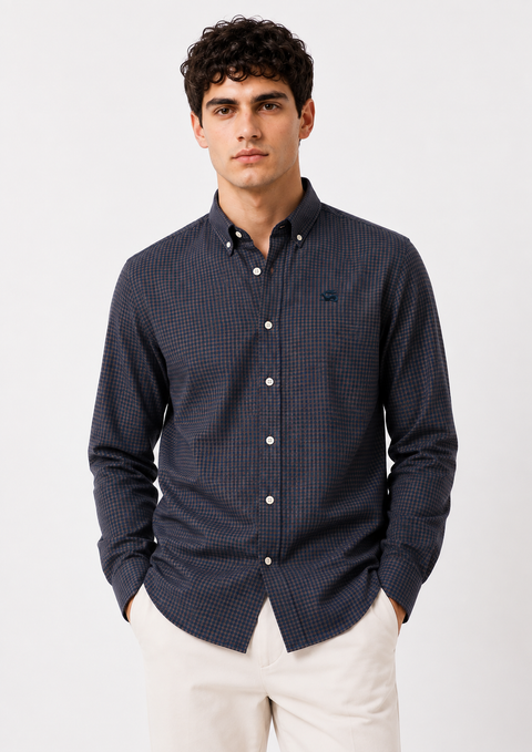 ADRO Men's Navy & Brown Mini Check Cotton Casual Shirt