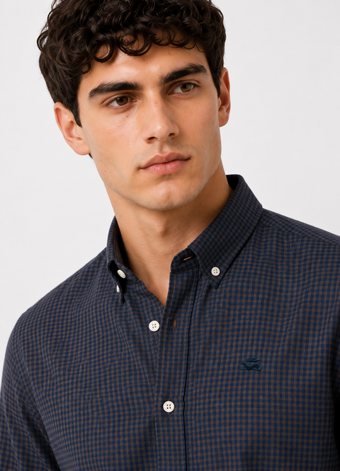 ADRO Men's Navy & Brown Mini Check Cotton Casual Shirt