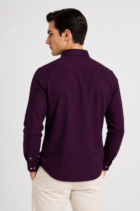 ADRO Men's Maroon & Navy Mini Check Cotton Casual Shirt