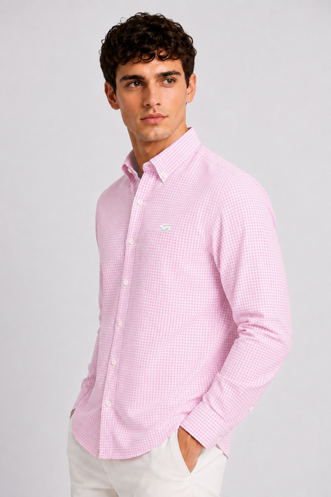 ADRO Men's Pink & White Mini Check Cotton Casual Shirt