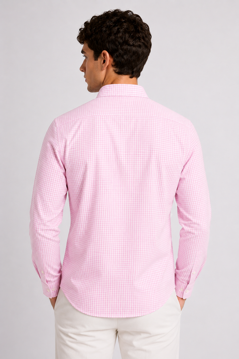 ADRO Men's Pink & White Mini Check Cotton Casual Shirt