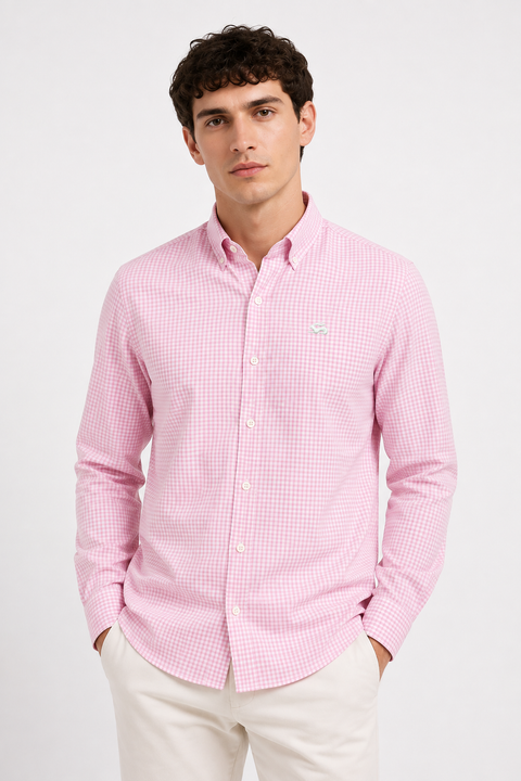 ADRO Men's Pink & White Mini Check Cotton Casual Shirt