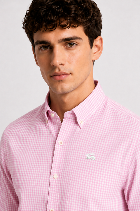 ADRO Men's Pink & White Mini Check Cotton Casual Shirt