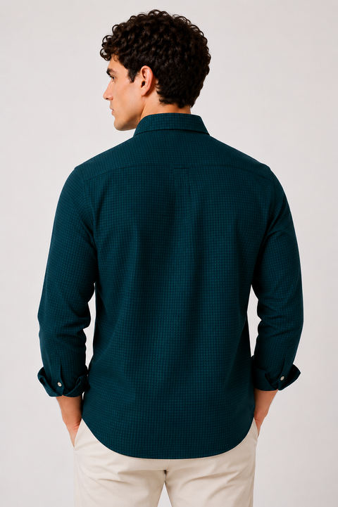 ADRO Men's Teal Blue Mini Check Cotton Casual Shirt