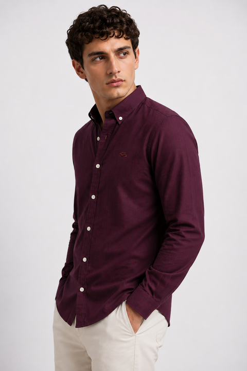ADRO Men's Maroon Striped Cotton Casual Shirt