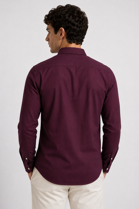 ADRO Men's Maroon Striped Cotton Casual Shirt