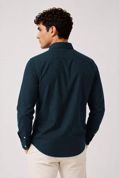 ADRO Men's Teal Blue Striped Cotton Casual Shirt