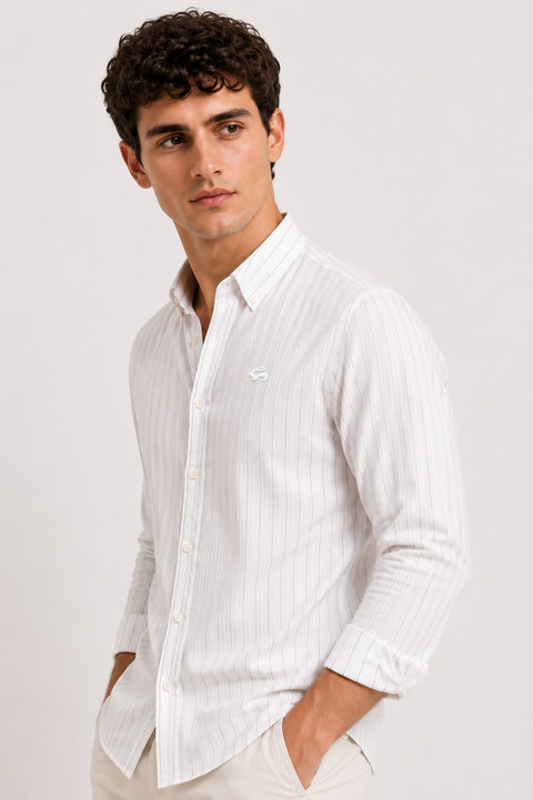 ADRO Men's White Striped Cotton Casual Shirt