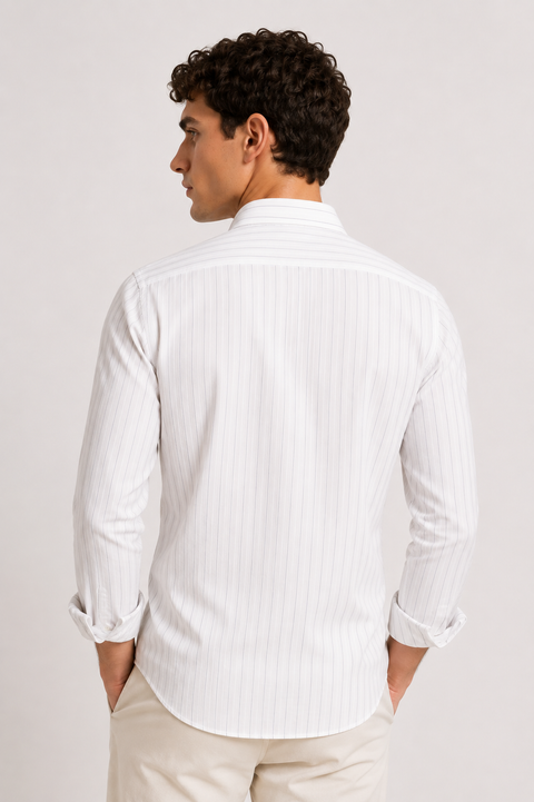 ADRO Men's White Striped Cotton Casual Shirt