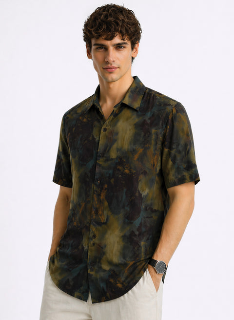 Adro Olive Eclipse Abstract Resort Shirt