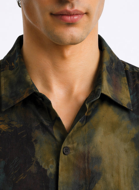 Adro Olive Eclipse Abstract Resort Shirt
