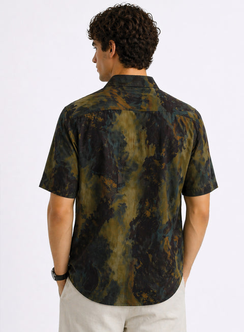 Adro Olive Eclipse Abstract Resort Shirt
