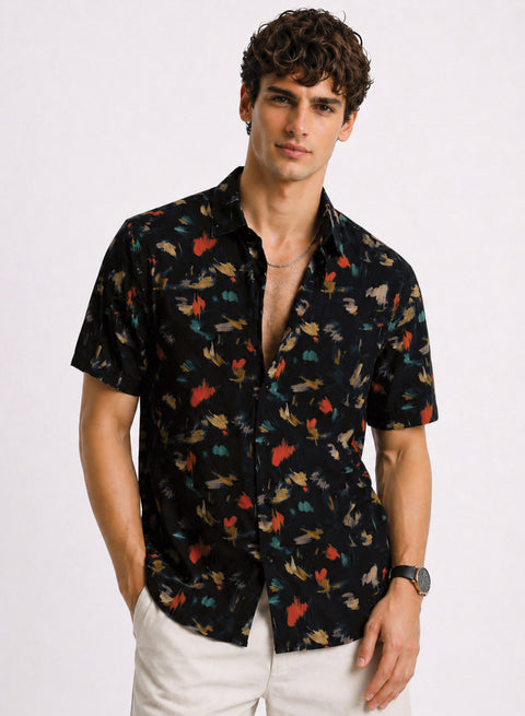 Adro Noir Splash Printed Shirt Midnight Black