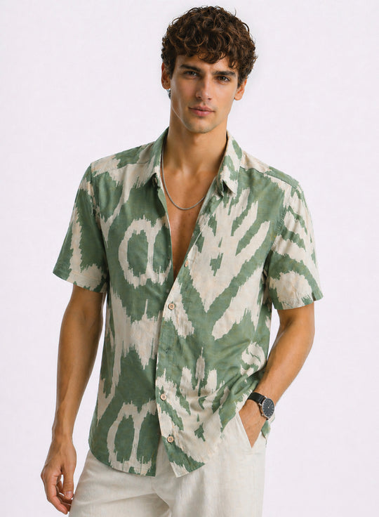 Adro Sage Ikat Printed Relaxed Fit Shirt