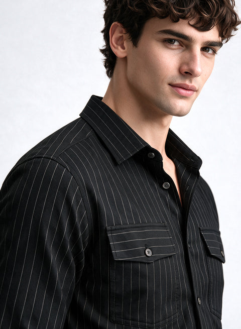 ADRO Men's Tonal Pinstripe Double Pocket Casual Shirt
