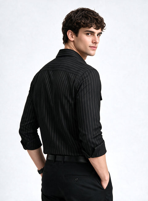 ADRO Men's Tonal Pinstripe Double Pocket Casual Shirt