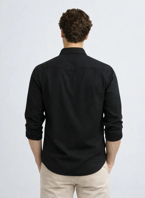 ADRO Mens Black Cotton Casual Shirts – Regular Fit, Dual Flap Pocket, Soft Washed Fabric, Full Sleeve Solid Shirt for Men