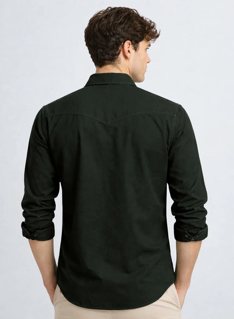 ADRO Mens Green Cotton Casual Shirts – Regular Fit, Dual Flap Pocket, Soft Washed Fabric, Full Sleeve Solid Shirt for Men