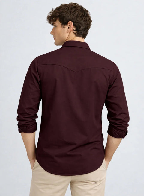ADRO Mens Maroon Cotton Casual Shirts – Regular Fit, Dual Flap Pocket, Soft Washed Fabric, Full Sleeve Solid Shirt for Men