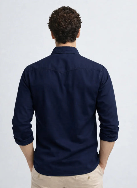 ADRO Mens Navy Cotton Casual Shirts – Regular Fit, Dual Flap Pocket, Soft Washed Fabric, Full Sleeve Solid Shirt for Men