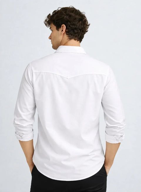 ADRO Mens White Cotton Casual Shirts – Regular Fit, Dual Flap Pocket, Soft Washed Fabric, Full Sleeve Solid Shirt for Men